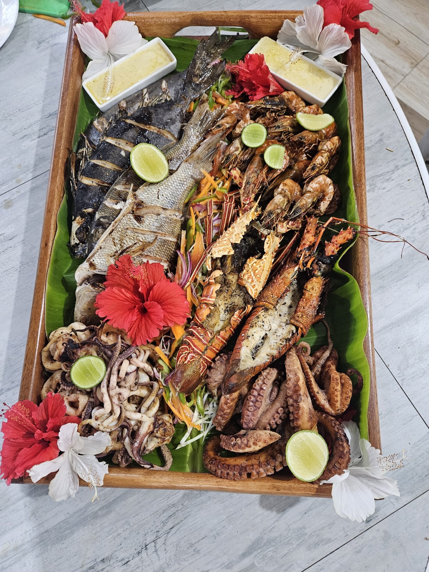 Grilled seafood platter at Moya Beach Hotel