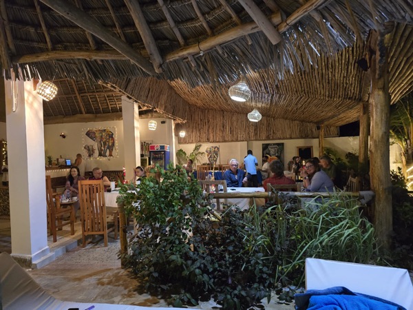 Restaurant full of guests in the evening